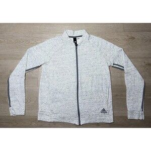 Adidas Youth Full Zip Jacket Size Large White Long Sleeve Gray Stripes
